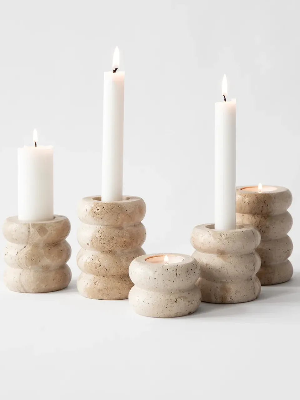 Tell Me More Travertine candle holder, Medium 8 cm Beige Hot