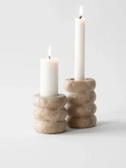 Tell Me More Travertine candle holder, Medium 8 cm Beige Hot