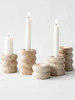 Tell Me More Travertine candle holder, Large 10.5 m Beige New