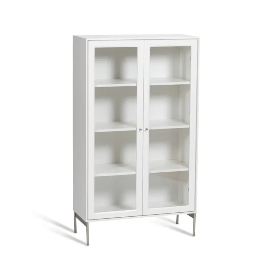 Mavis Volt display cabinet 130 cm lacquer, Details in stainless steel White New