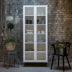 Mavis Volt display cabinet 190 cm lacquer, Details in stainless steel White Clearance
