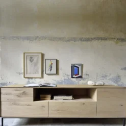 Ethnicraft Whitebird media cabinet 180 cm, Oak wax oil-Black metal Beige Online