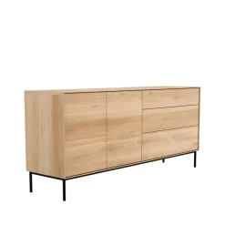 Ethnicraft Whitebird sideboard, Oak-Metal 2 doors 3 drawers Beige Outlet