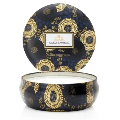 Voluspa 3-wick in a tin candle 60 hours, Moso Bamboo Gold-colouredBlackWhite Hot